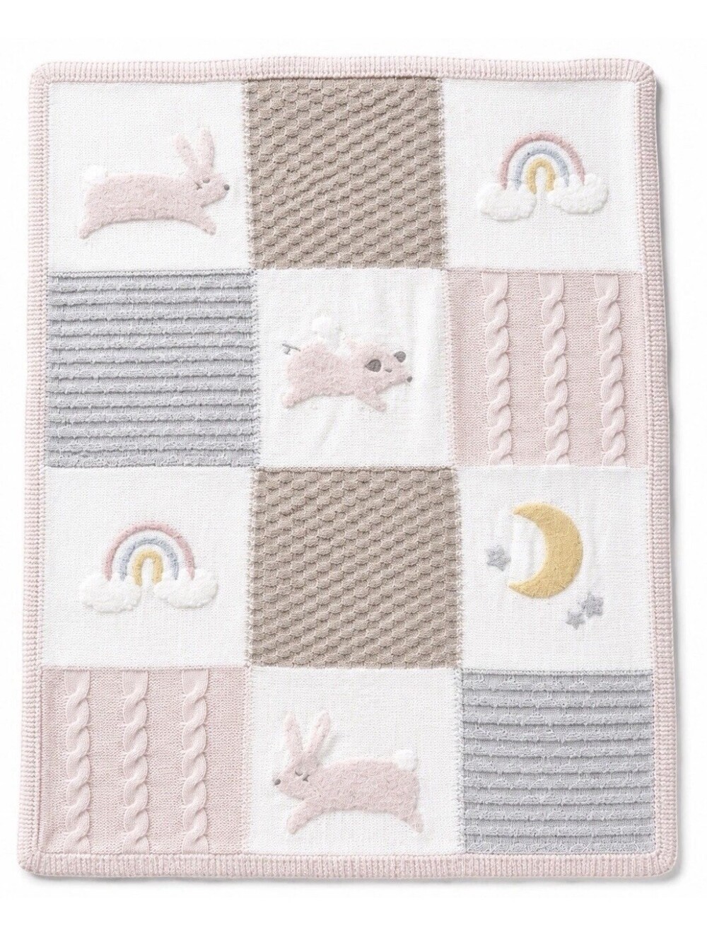 Pottery Barn Kids Bunny Heirloom Baby Blanket 30x40 Pink Knit NWT Soft Plush